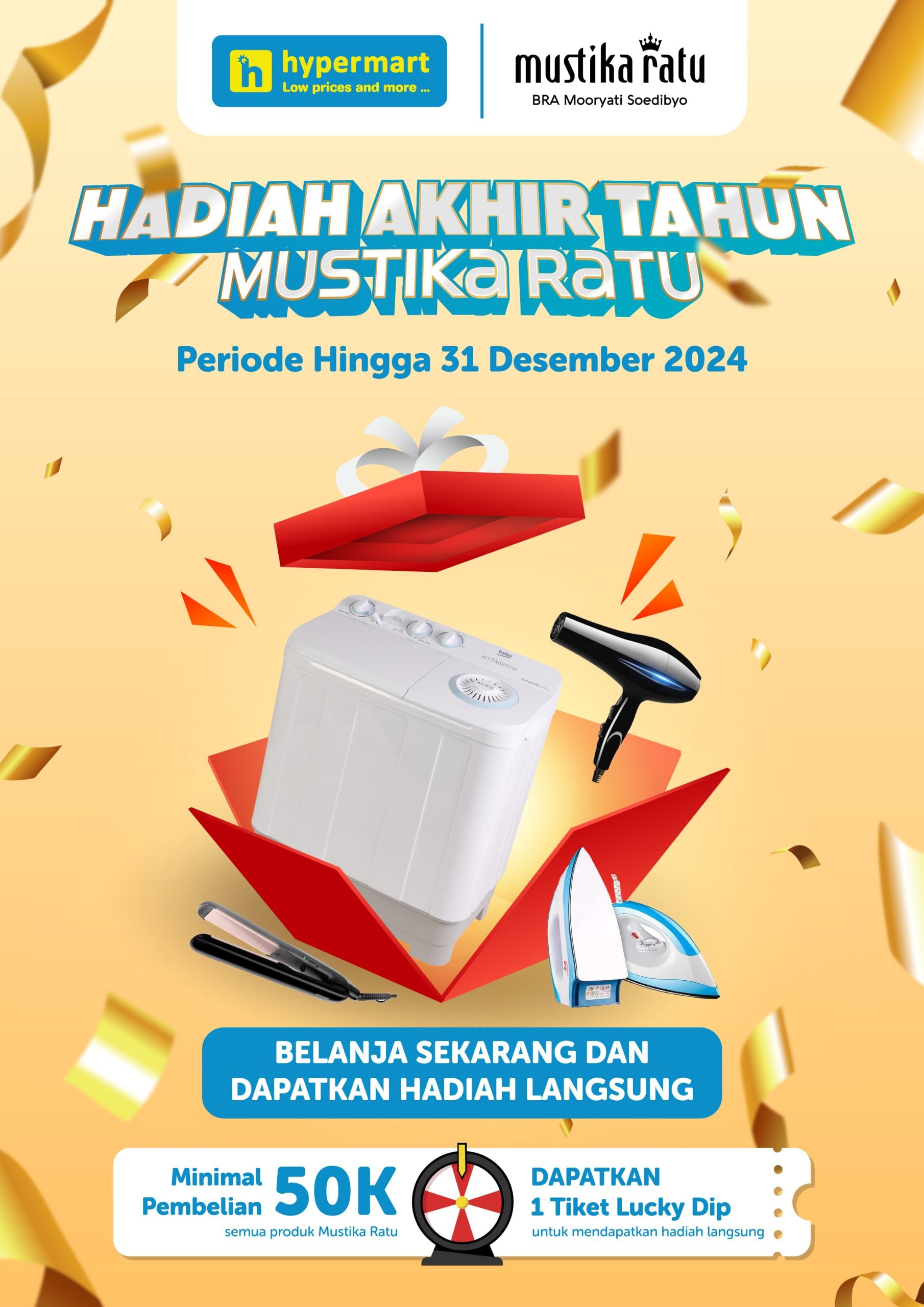 Hadiah Akhir Tahun Hypermart: Belanja Produk Mustika Ratu, Bawa Pulang Mesin Cuci