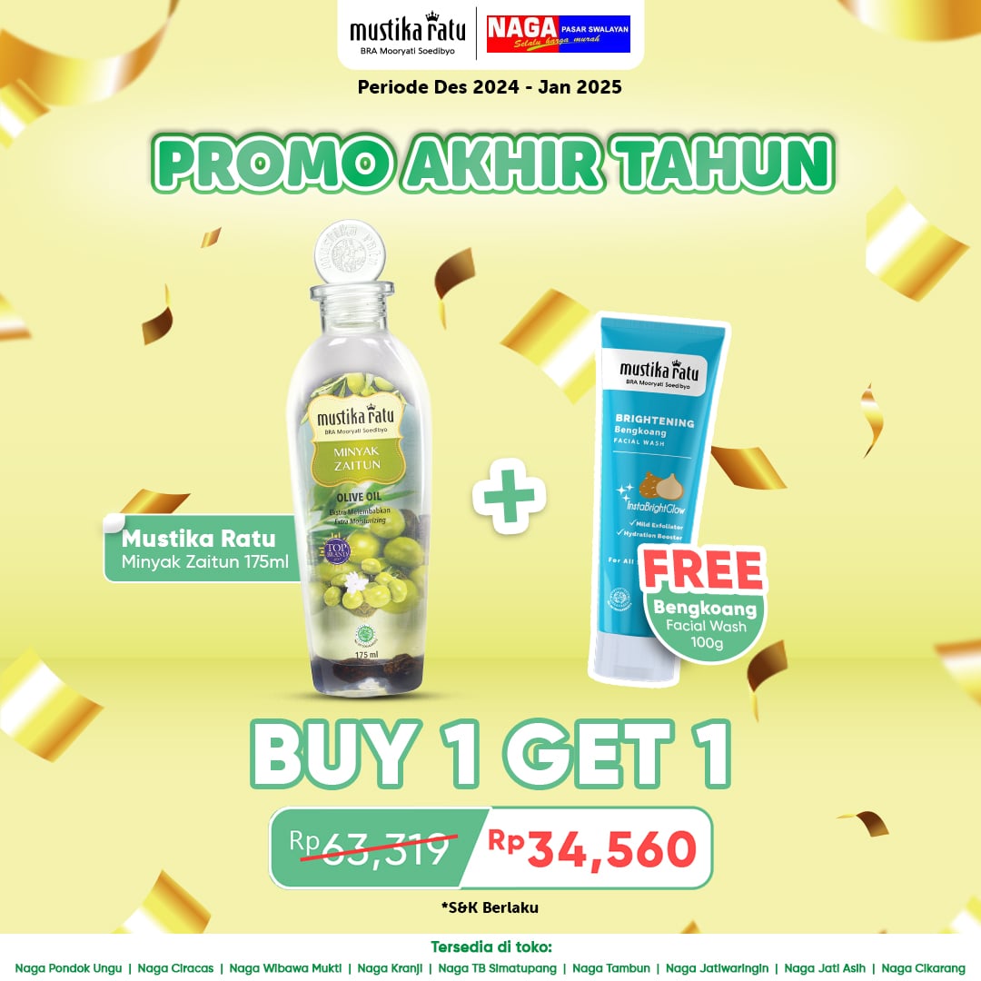 Promo Spesial Akhir Tahun Beli Minyak Zaitun Mustika Ratu, Gratis Bengkoang Face Wash